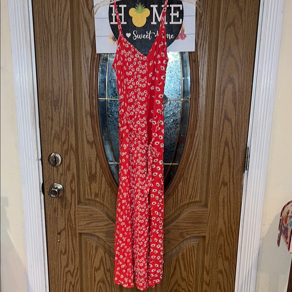 American Eagle Outfitters White and Orange Ruffled Sundress